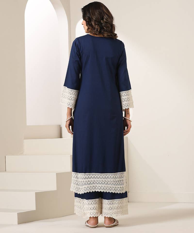 Blue plain muslin kurta set