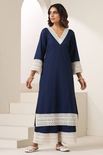 Blue plain muslin kurta set