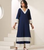 Blue plain muslin kurta set