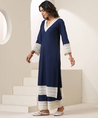 Blue plain muslin kurta set 4