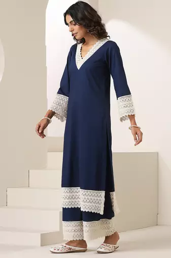 Blue plain muslin kurta set