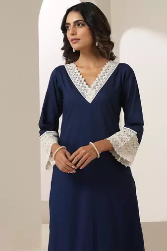 Blue plain muslin kurta set