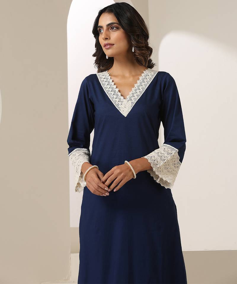 Blue plain muslin kurta set