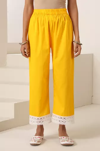 Yellow plain cotton kurta set