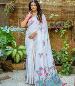 pink soft muga art silk saree with all over floral weaving | pichwai woven pallu | classic tassels | contrast blouse