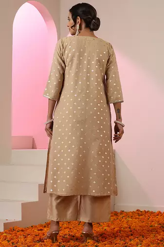 Brown plain chanderi kurta set