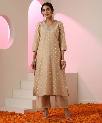 Brown plain chanderi kurta set 1