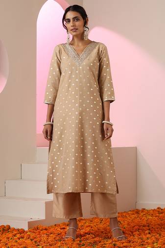 Brown plain chanderi kurta set