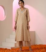 Brown plain chanderi kurta set