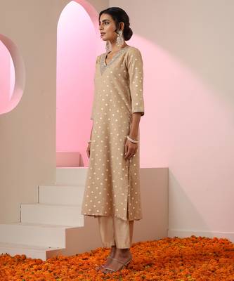 Brown plain chanderi kurta set 5