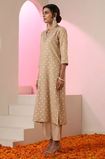 Brown plain chanderi kurta set