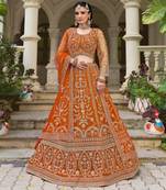 Rust Orange Heavy Can-Can Flair & Diamond Work Lehenga Choli With Dupatta