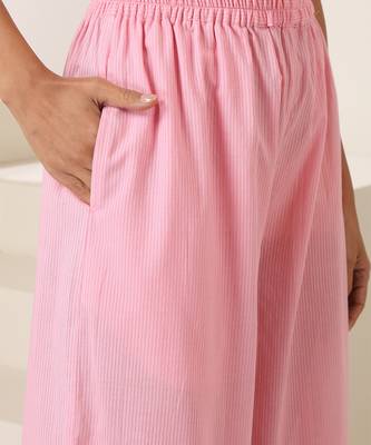 Pink plain cotton kurta set 3