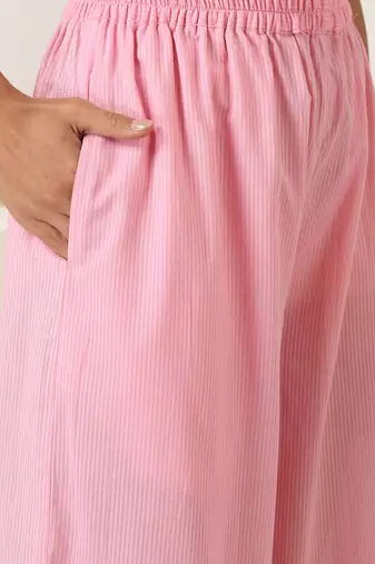 Pink plain cotton kurta set