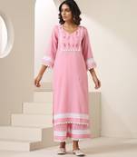 Pink plain cotton kurta set