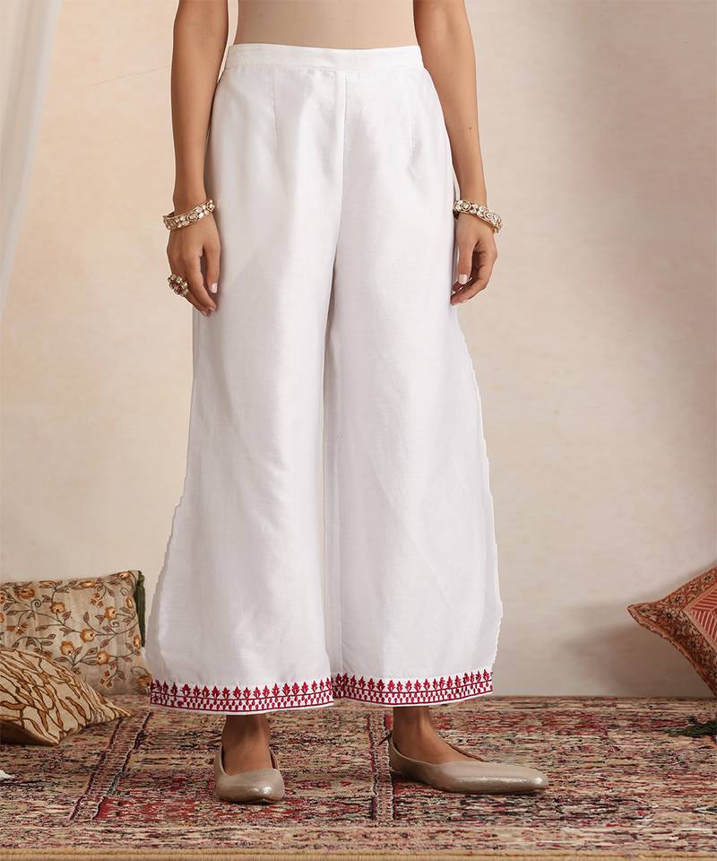 White embroidered chanderi kurta set