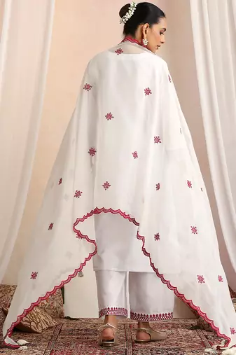 White embroidered chanderi kurta set