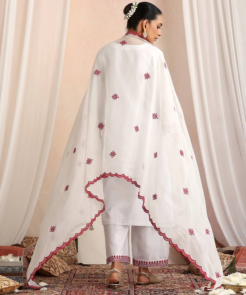 White embroidered chanderi kurta set