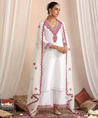 White embroidered chanderi kurta set 1