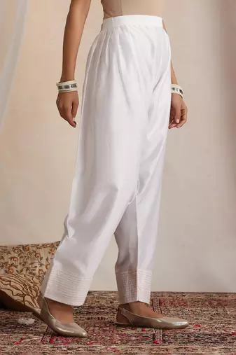 White embroidered chanderi kurta set