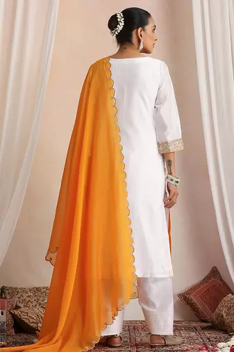 White embroidered chanderi kurta set