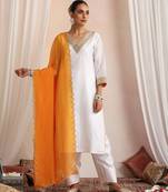White embroidered chanderi kurta set