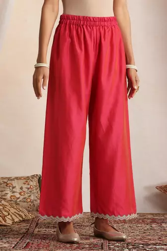 Magenta embroidered chanderi kurta set