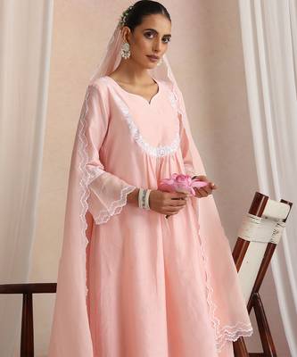 Peach embroidered chanderi kurta set 2