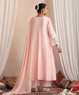 Peach embroidered chanderi kurta set 3