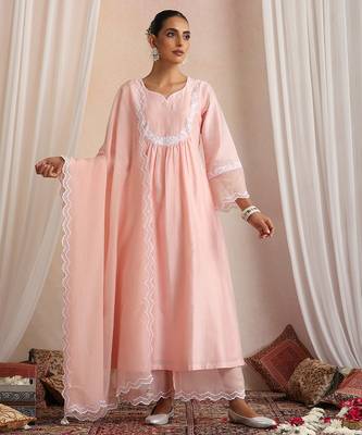 Peach embroidered chanderi kurta set 5
