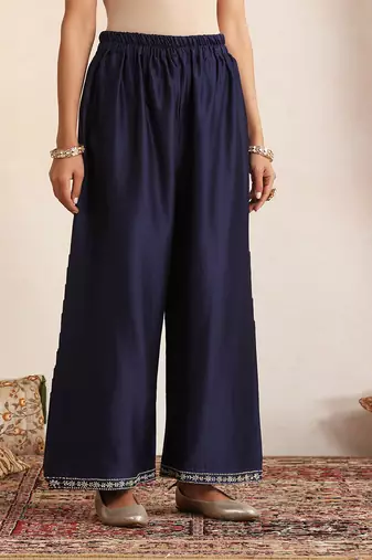 Blue embroidered chanderi kurta set