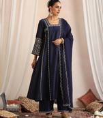 Blue embroidered chanderi kurta set