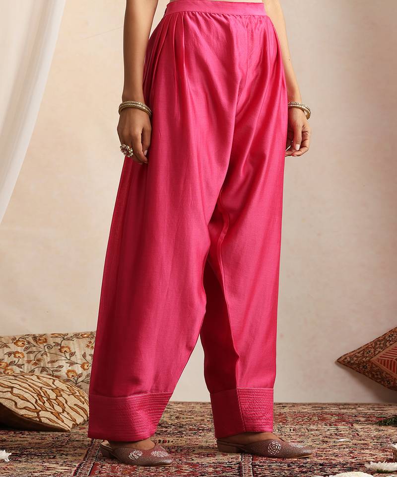 Pink embroidered chanderi kurta set