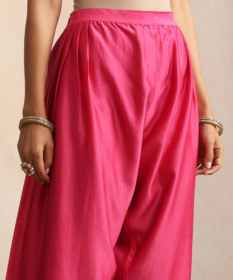 Pink embroidered chanderi kurta set