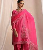 Pink embroidered chanderi kurta set
