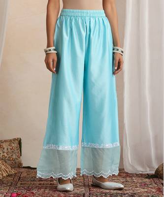 Blue embroidered chanderi kurta set 2