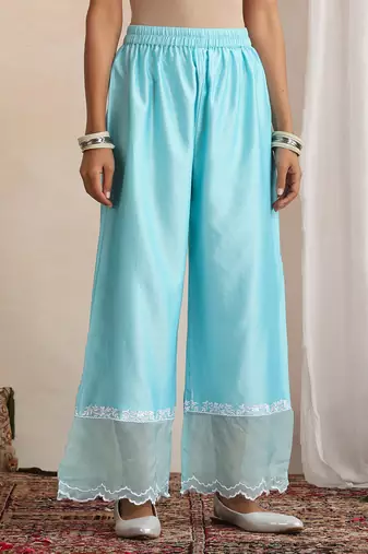 Blue embroidered chanderi kurta set