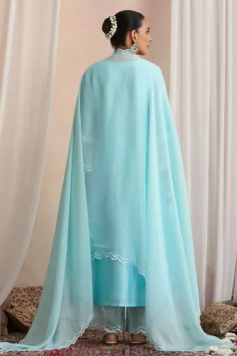 Blue embroidered chanderi kurta set