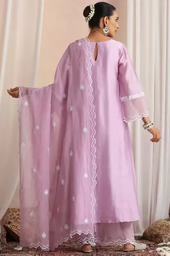 Lavender embroidered chanderi kurta set