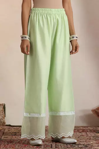 Green embroidered chanderi kurta set