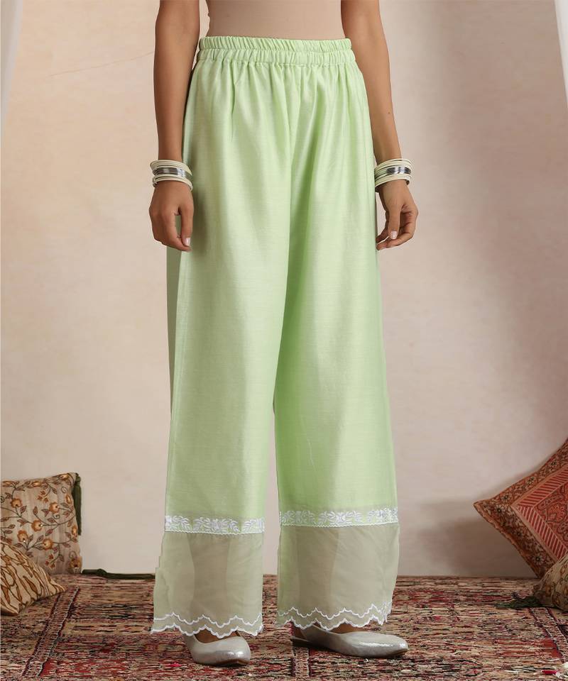 Green embroidered chanderi kurta set