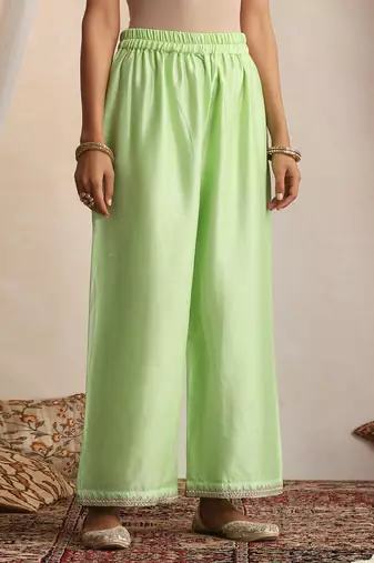Green embroidered chanderi kurta set