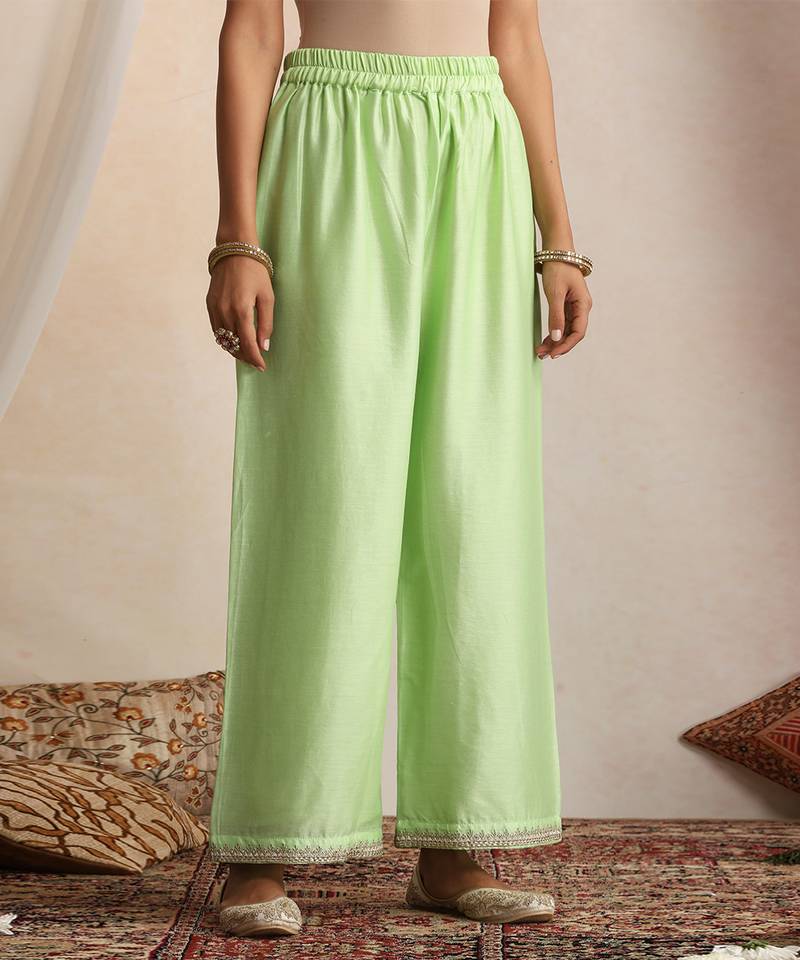 Green embroidered chanderi kurta set