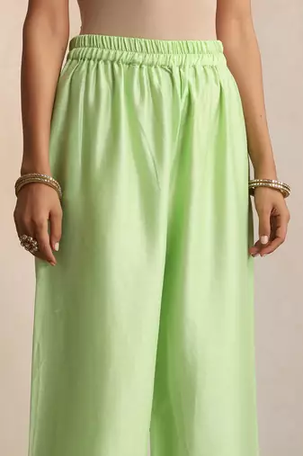 Green embroidered chanderi kurta set