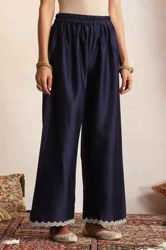Blue embroidered chanderi kurta set