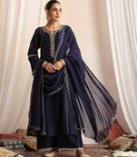 Blue embroidered chanderi kurta set