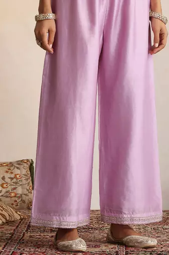 Lavender embroidered chanderi kurta set