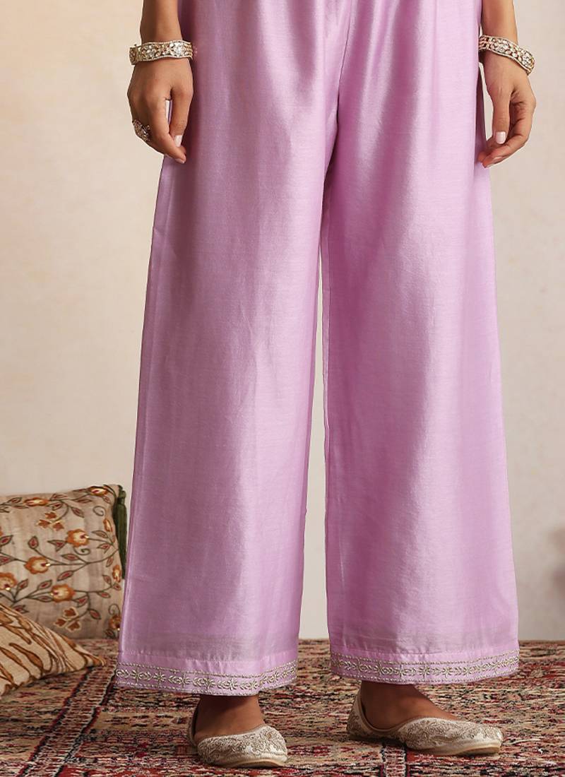 Lavender embroidered chanderi kurta set