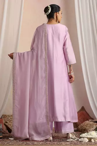 Lavender embroidered chanderi kurta set