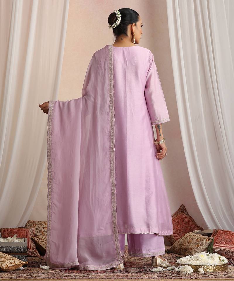 Lavender embroidered chanderi kurta set